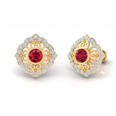 Real Red And White Stone Stud